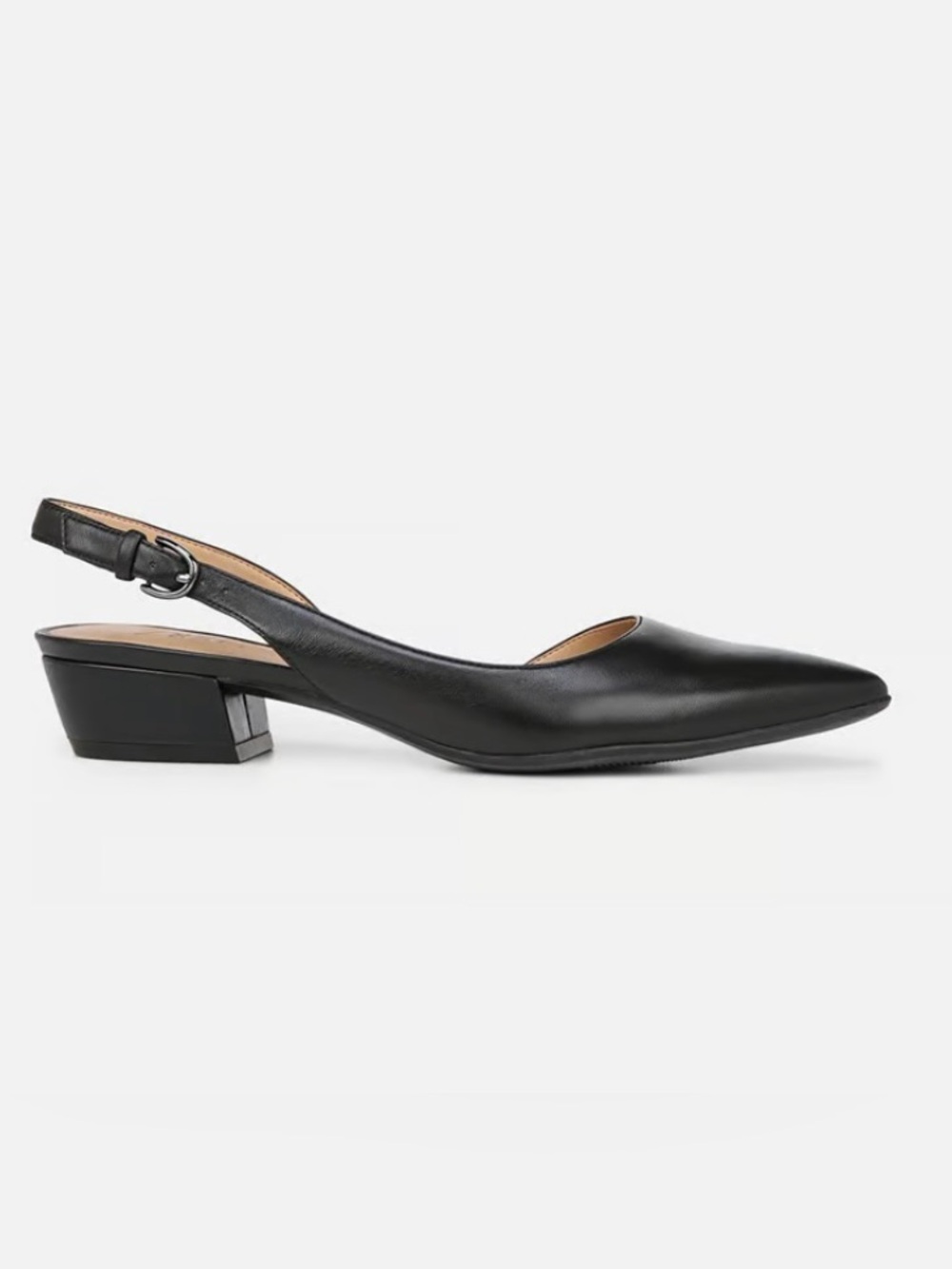 Naturalizer Black Leather Slingback Pointed Toe Low Block Heel